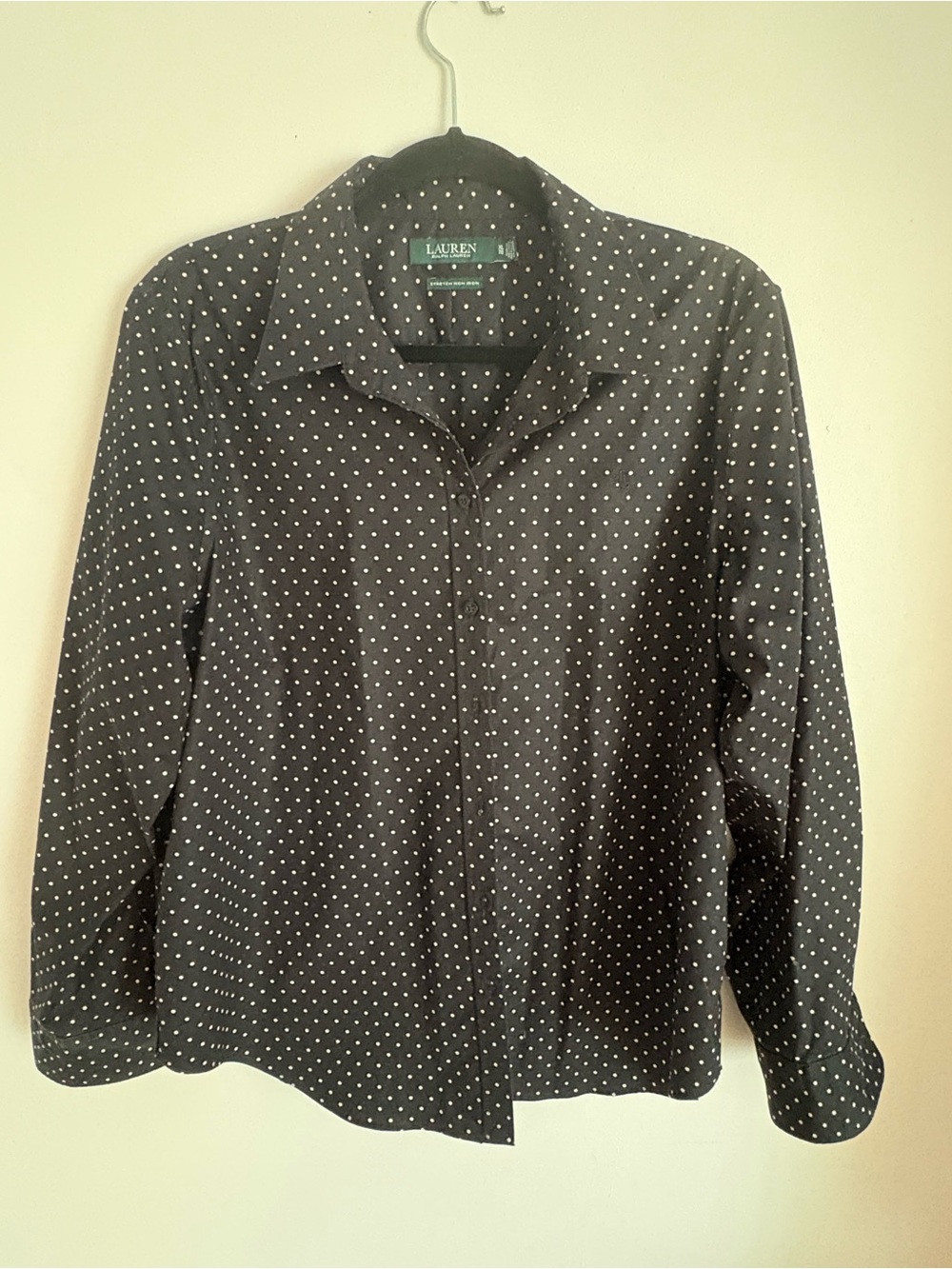 Ralph Lauren Black Button-Down Shirt with White Polka Dots